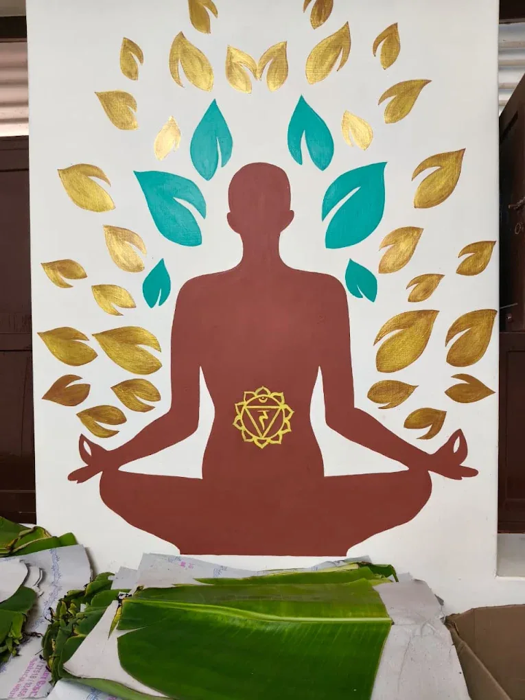 Meditation-inspired mural painted inside the restaurant